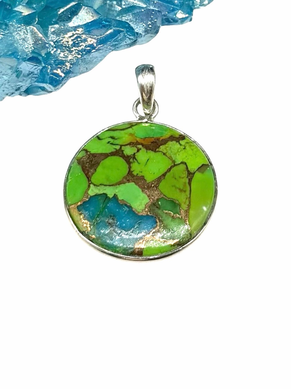 Kingman Green Turquoise Necklace Pendant Solid 925 Sterling Silver